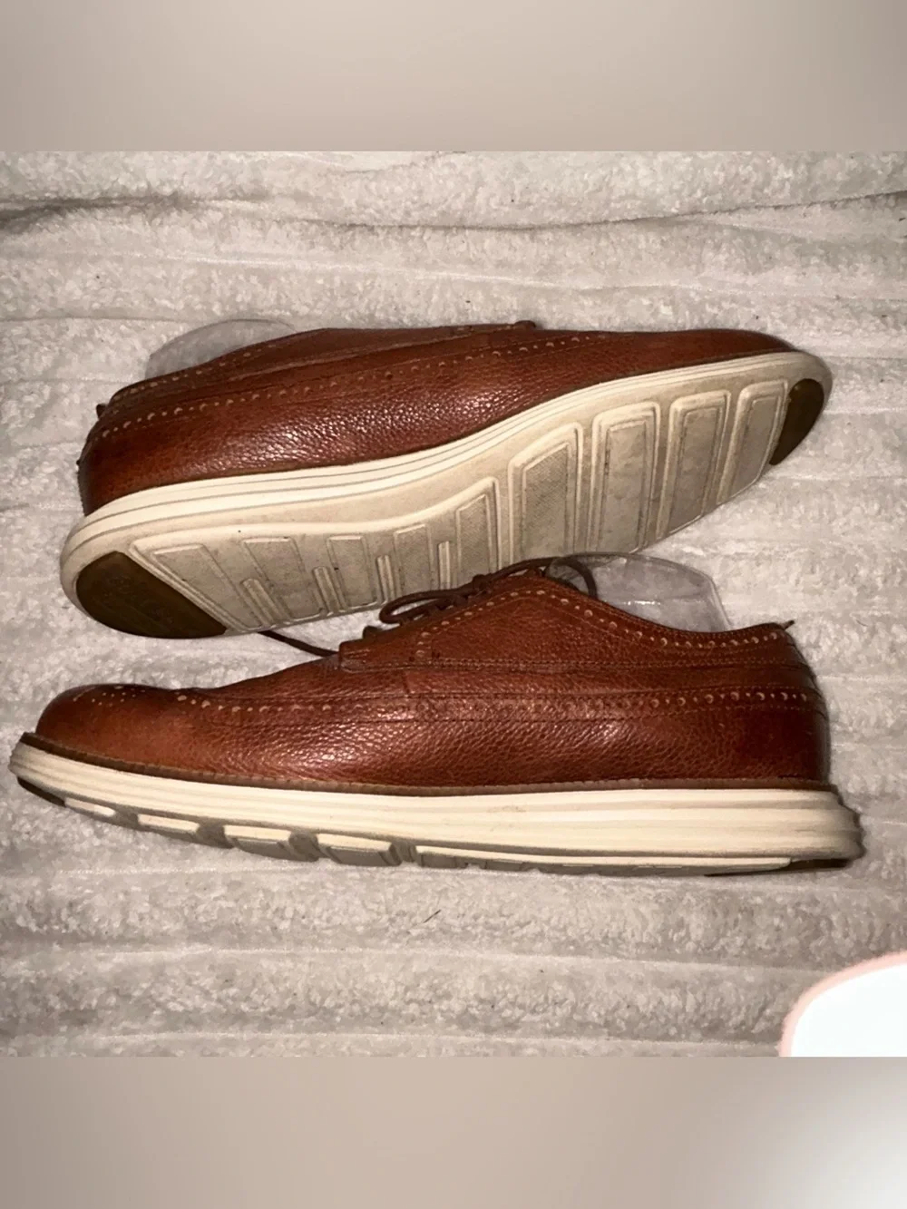 Cole Haan Brown Leather Wingtip Derbys Cream Sole